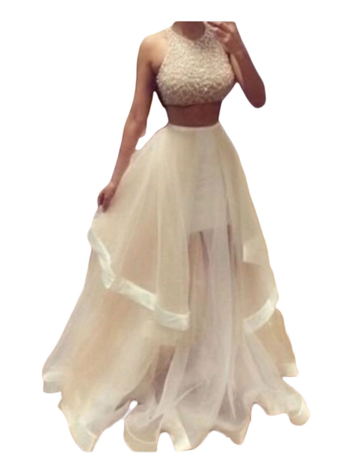 Champagne Two Piece Prom Dresses Custom ...